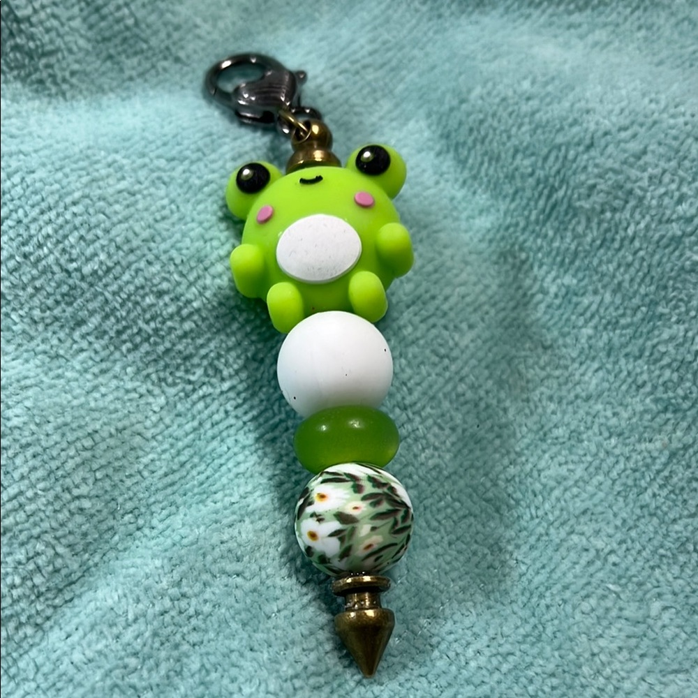 Cute Green Frog Keychain with Beads